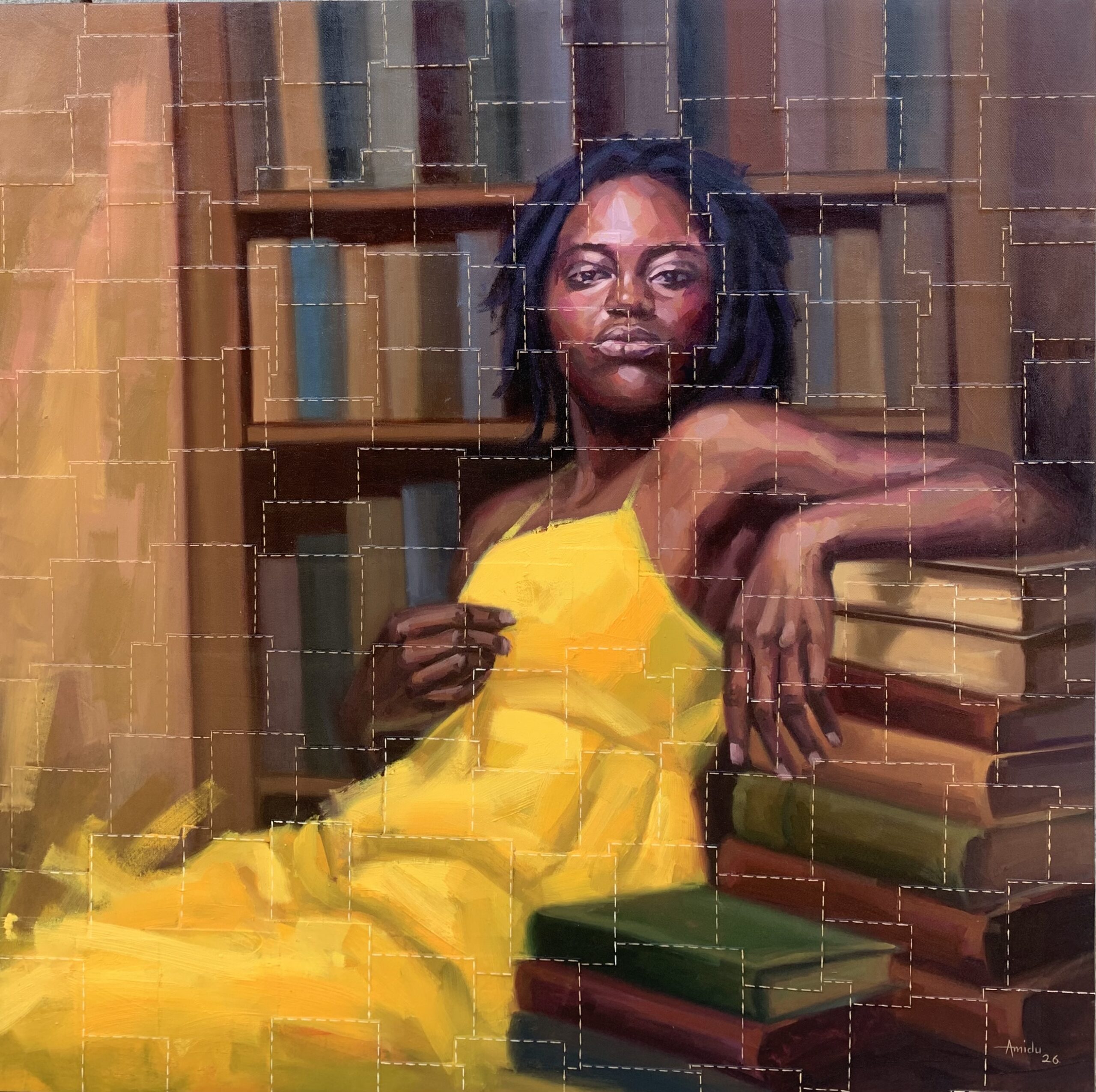 Amidu Samson Tobiloba - The architect of her own story _Oil on quilted canvas-101x101cm