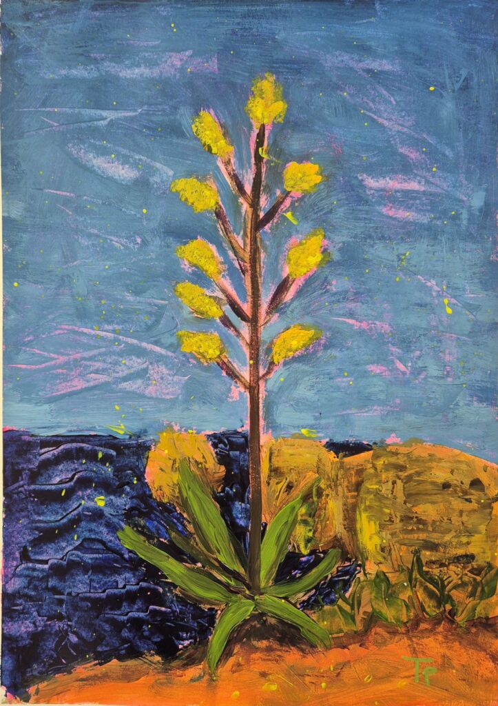 Agava u cvatu akril na papiru 40x30cm