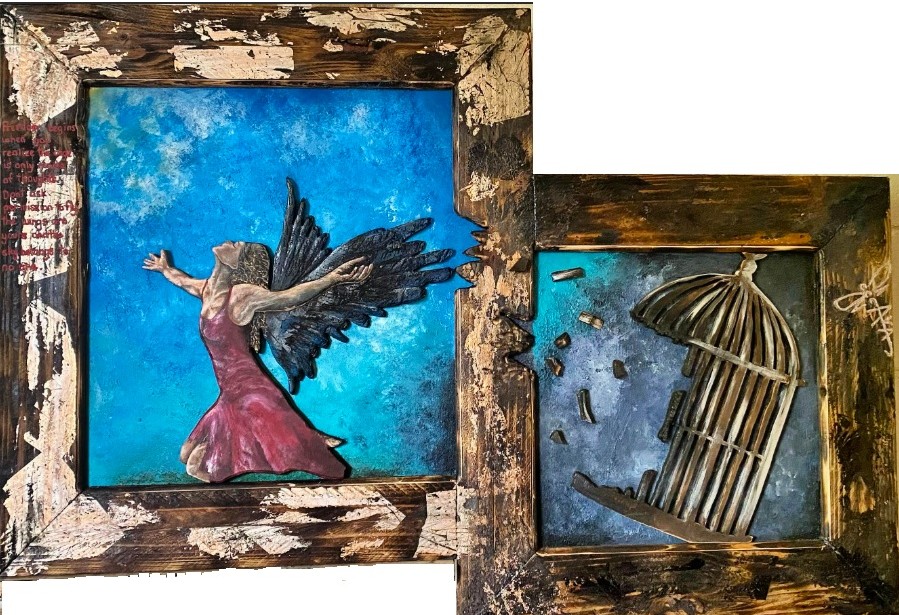 Ava Grayson_Sempre Purgnare Volare - Always fight and fly_mixed media_65x108x2