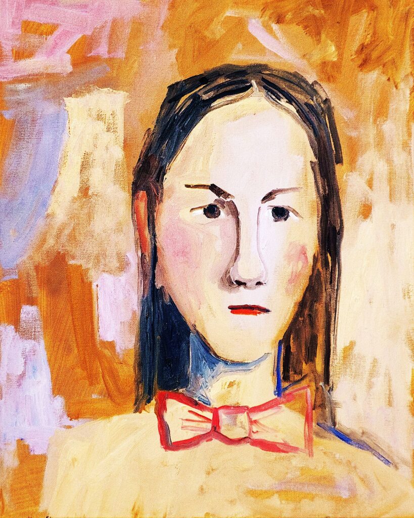 John Swofford_Young woman with bow tie_oil paint_40.64x50.8