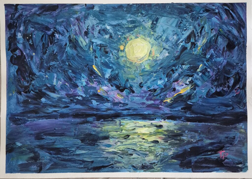 Mjesečina akril na papiru 30x40cm