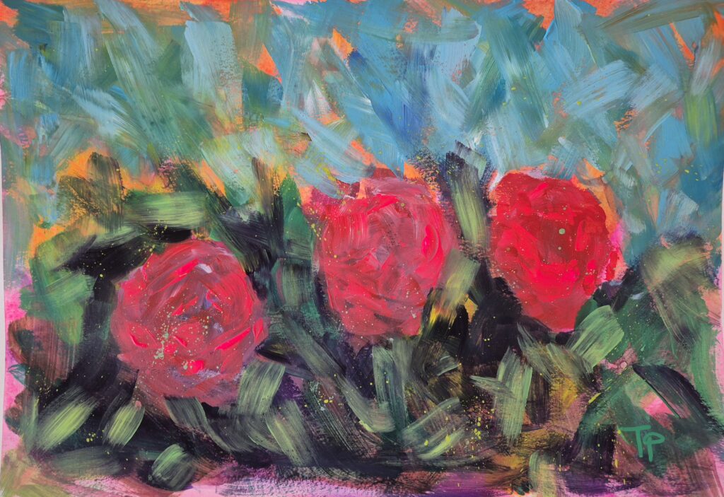 Ruže akril na papiru 30x40cm