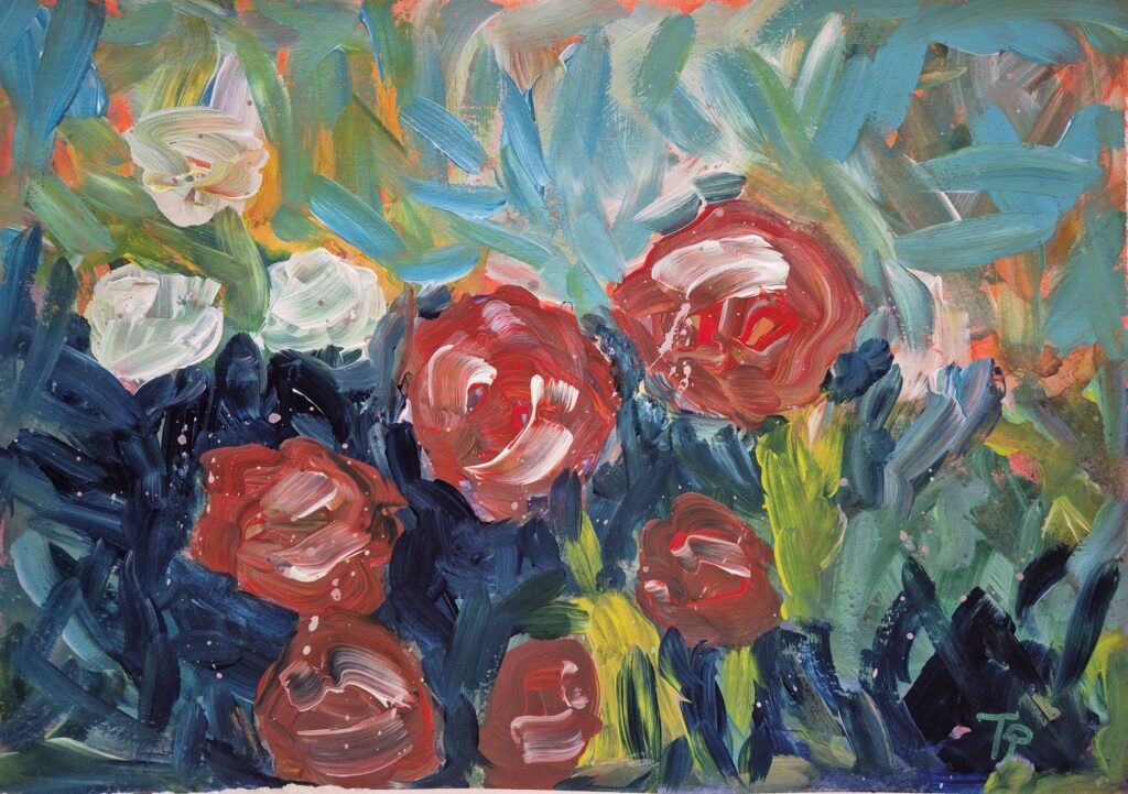 cvjetni vrt akril na papiru 30x40cm