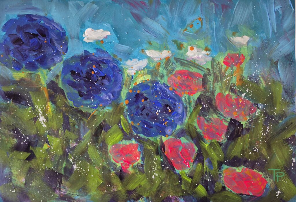 šareni vrt akril na papiru 30x40cm